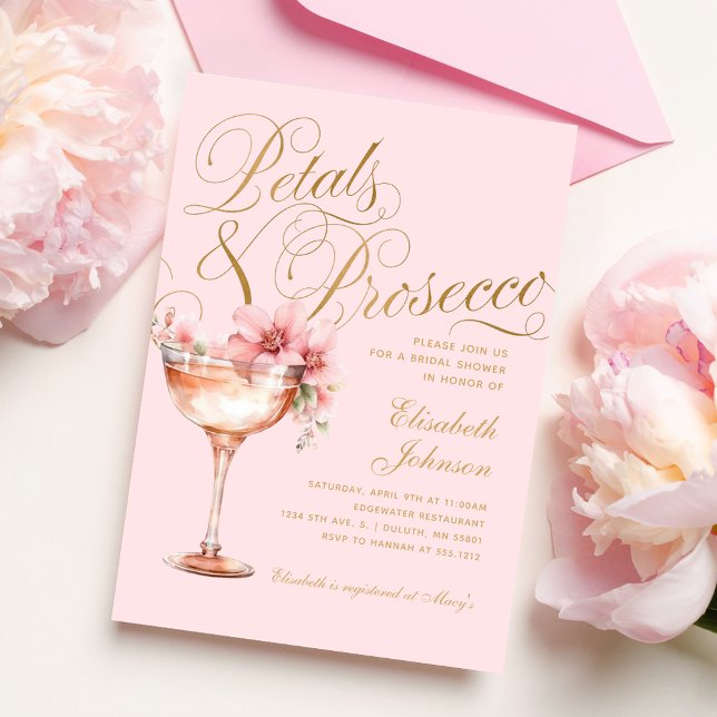 Convites Chuva de Pétalas Florais Rosa Dourado e Chá de Noi (Criador carregado)