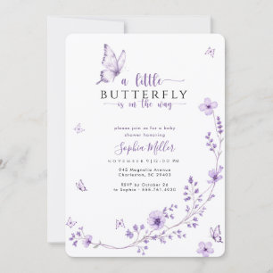 Convites Chuva de Pétalas Lavanda Roxa Borboleta Baby Showe