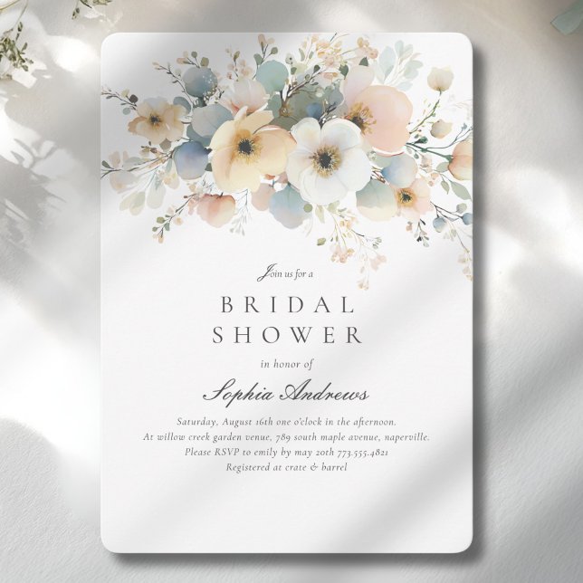 Convites Chuva de Pétalas Macias Elegante Chá de Noiva (Soft Bloom Elegant Bridal Shower Invitation - Print & Instant Download.)