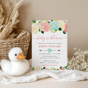 Convites Chuva de Pétalas Rosa e Verde Água - Baby Shower