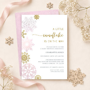 Convites Chuva de Pétalas Rosa Floco de Neve Babyshower de 