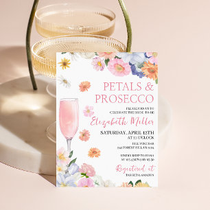 Convites Chuva de Pétalas Rosa Laranja Prosecco para Chá de