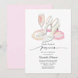 Convites Chuva de Pétalas Rosa, Pérolas e Prosecco para Chá