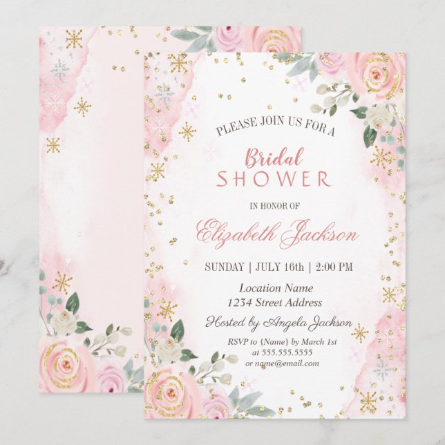 Convites Chuva de Pétalas Rosas Rosa Bridal Shower (Frente/Verso)