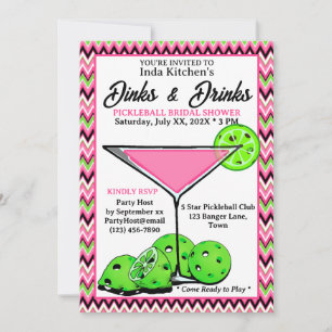Convites Chuva de Pickleball Dinks e Drinks Chevron Rosa