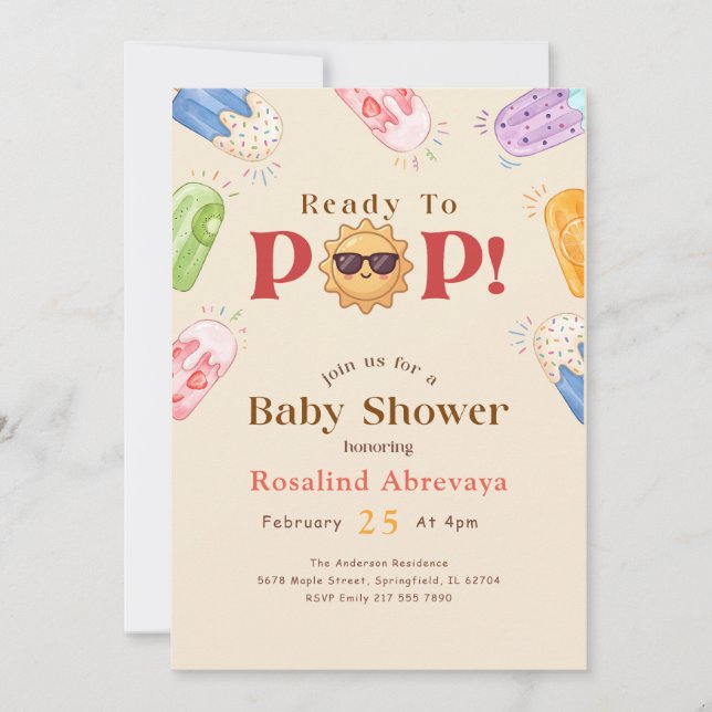Convites Chuva de Picolé de Verão Baby Shower (Frente)