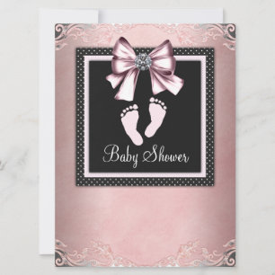 Convites Chuva de Pink Black Pink Pegadas Baby Shower