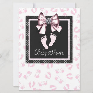 Convites Chuva de Pink Black Pink Pegadas Baby Shower