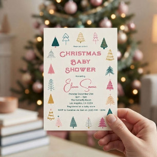 Convites Chuva de Pink & Verde Chá de Bebê Árvore de Natal