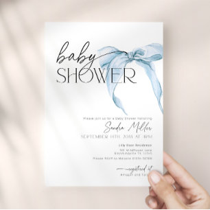 Convites Chuva de Poeira de Laço Azul Baby Shower Coquette