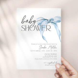 Convites Chuva de Poeira de Laço Azul Baby Shower Coquette