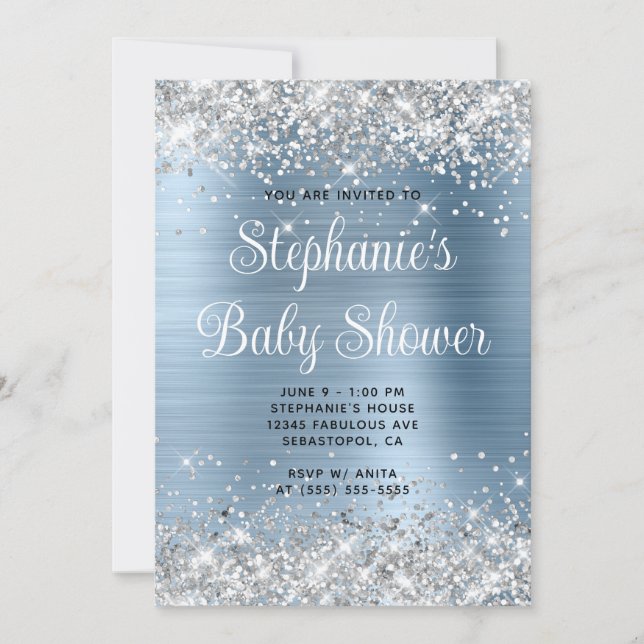 Convites Chuva de Prata Azul Claro Baby Shower (Frente)