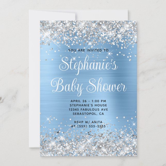 Convites Chuva de Prata Azul Online Baby Shower (Frente)