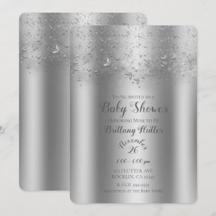 Convites Chuva de Prata Borboleta Flutter Baby Shower