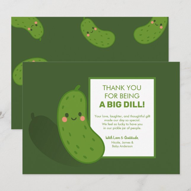 Convites Chuva de Presente do Bebe Big Dill Green Pickle Ob (Frente/Verso)