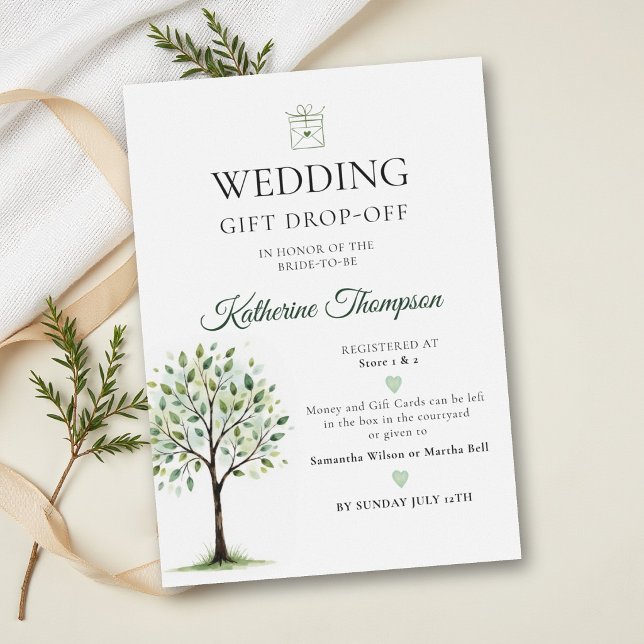 Convites Chuva de Presentes Comunitária da Árvore do Dinhei (money tree community gift drop wedding couple shower classy modern elegant)