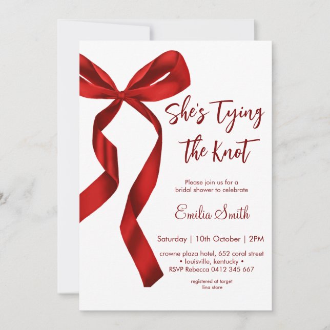 Convites Chuva de presentes de casamento com laço vermelho  (Frente)