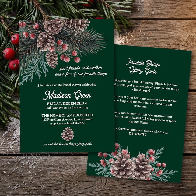Convites Chuva de Presentes de Coisas Favoritas de Pinheiro (Favorite Things Winter Bridal Shower Invitation by Darling & May)
