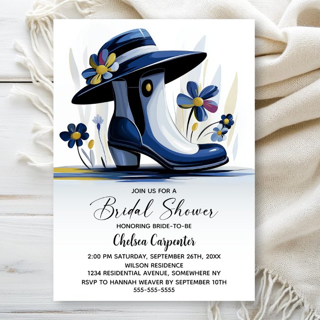 Convites Chuva de Presentes de Noiva com Botas Azuis e Chap (Criador carregado)
