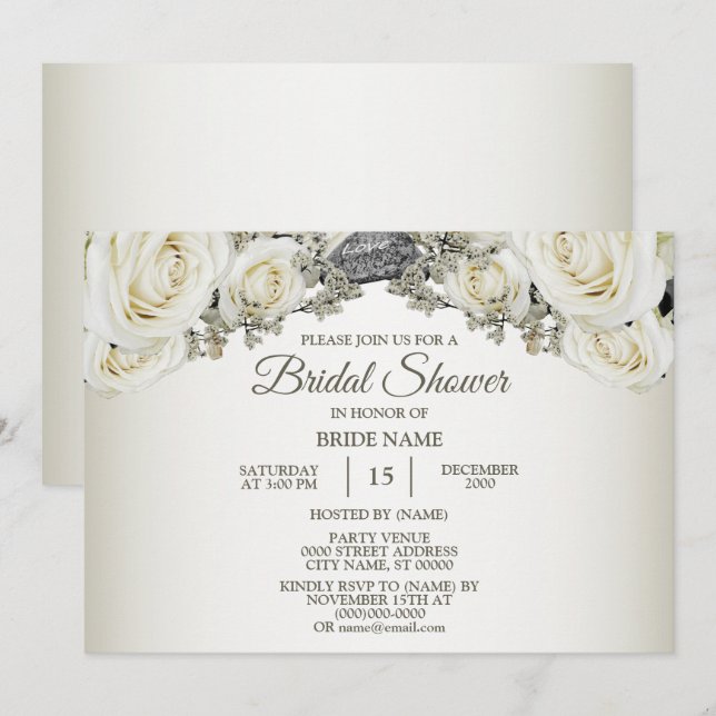 Convites Chuva de Presentes de Noiva Floral Branco Verde Be (Frente/Verso)