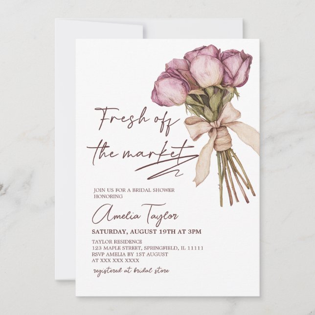 Convites Chuva de Presentes de Noiva Fresh Off The Market (Frente)