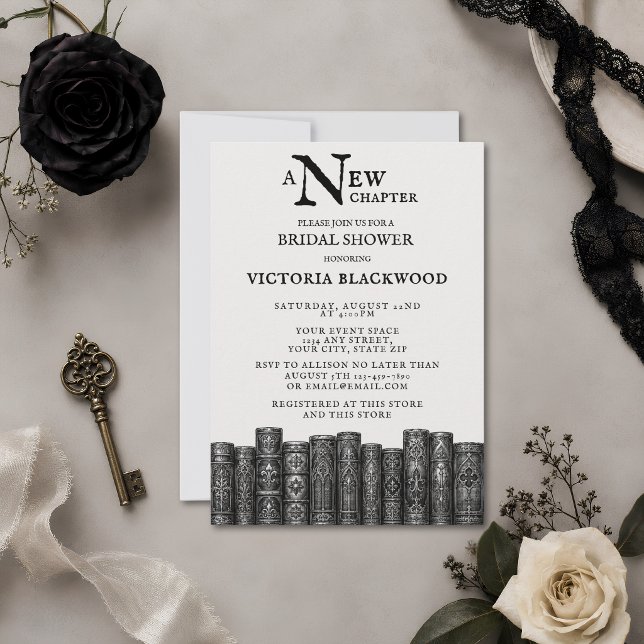 Convites Chuva de Presentes de Noiva Gótica Preto e Branco  (Criador carregado)