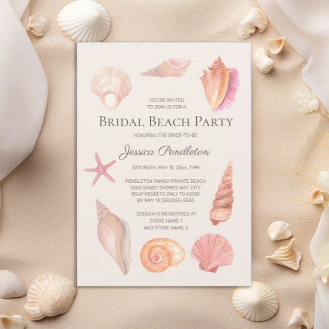 Convites Chuva de Presentes de Noiva na Praia Conchas Rosad (Beach bridal shower invitation)