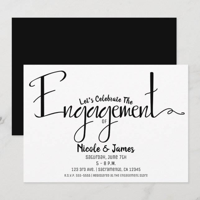 Convites Chuva de Presentes de Noivado Black & White Modern (Frente/Verso)