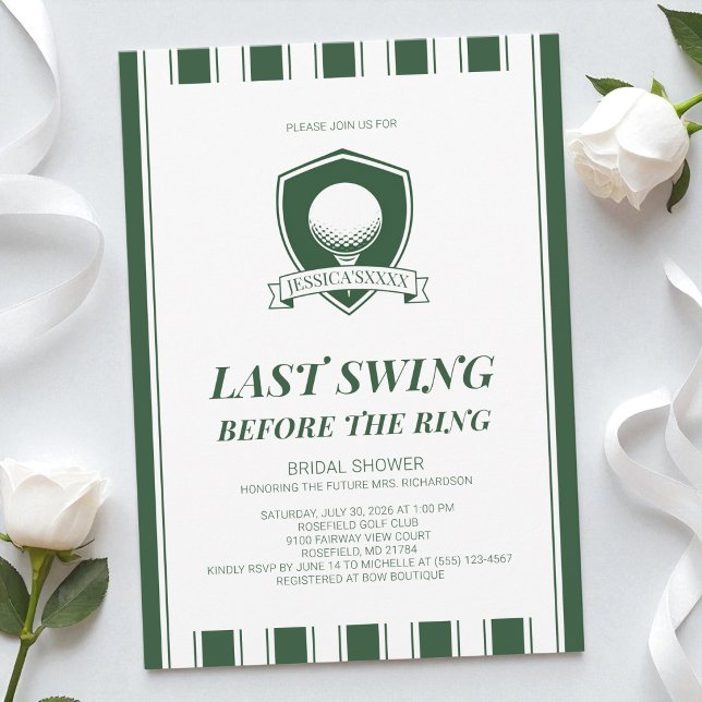 Convites Chuva de Presentes de Noivado Green Last Swing Bef (Green Last Swing Before the Ring Bridal Shower Invitation)