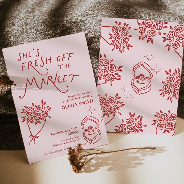 Convites Chuva de Presentes do Casamento Doodle Fresh off t (Doodle whimsical shes Fresh off the Market Bridal Shower)