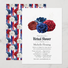 Convites Chuva de Presentes Floral Vermelho Branco e Azul 4