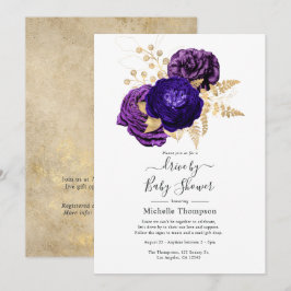 Convites Chuva de Presentes Floral Violeta, Roxo e Dourado