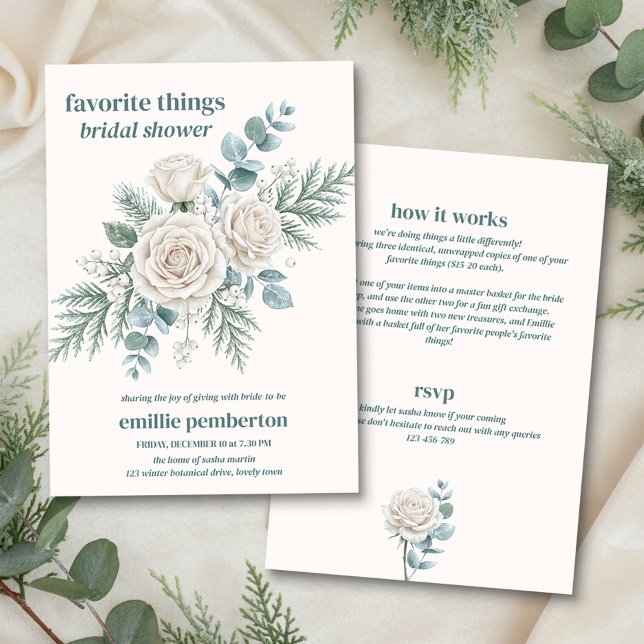 Convites Chuva de Presentes no Chá de Noiva com Verde de In (Favorite Things Winter Bridal Shower Invitation by Darling & May)