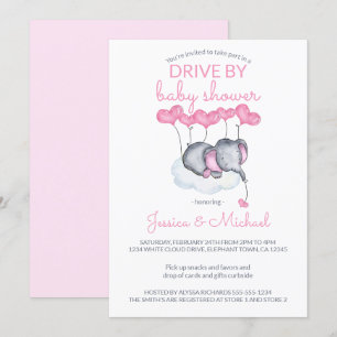 Convites Chuva de Presentes para Bebê Menina Elefante Rosa