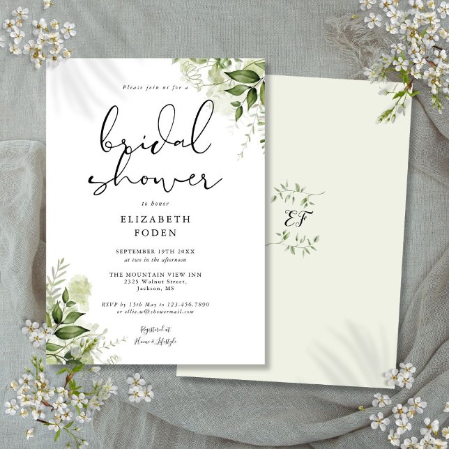 Convites Chuva de Presentes Rústica Folhagem Monograma (Bridal Shower Rustic Greenery Monogram Invitation)