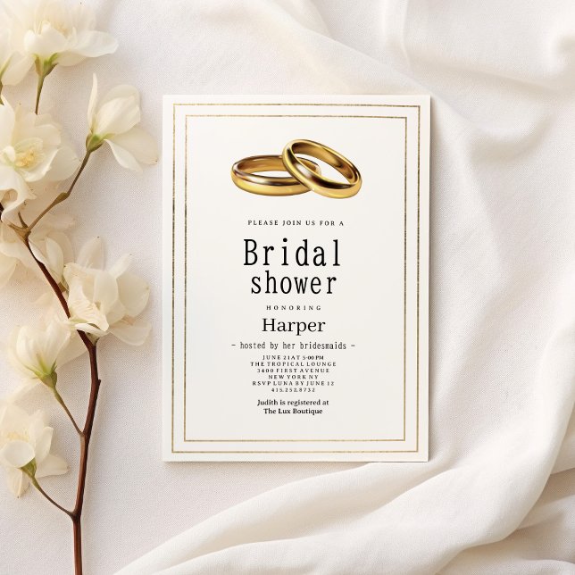 Convites Chuva de presentes simples e elegante com anéis de (Simple elegant white and gold rings Bridal Shower)