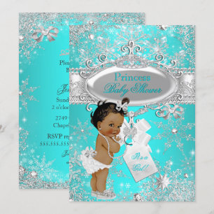 Convites Chuva de Princesa Aqua Natal Baby Shower Étnico