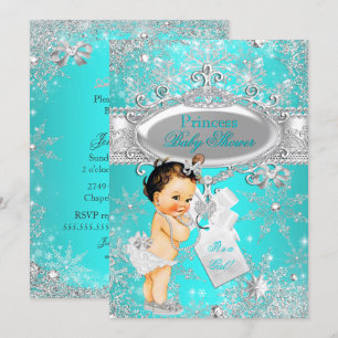 Convites Chuva de Princesa Aqua Natal Baby Shower Morena