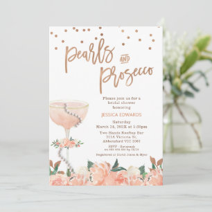 Convites Chuva de Prosecco Pérolas Florais de Pêssego Casam