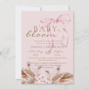 Convites Chuva de Rosa Boho Bebê em flor Chuveiro de Bebê