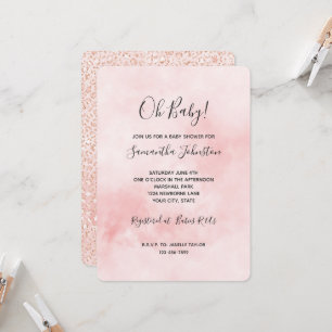 Convites Chuva de Rosa Brilho Leopardo Baby Shower