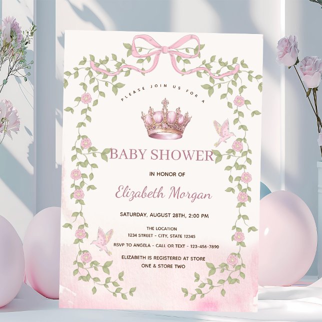 Convites Chuva de Rosa Coroa Arco Floral Baby Shower (Criador carregado)