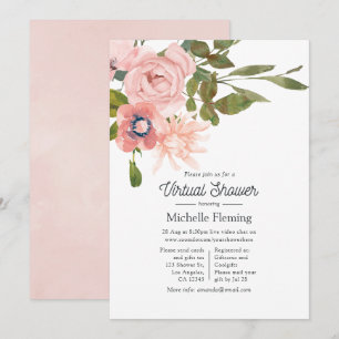 Convites Chuva de Rosa e Dourado Rosa Virtual Baby Shower