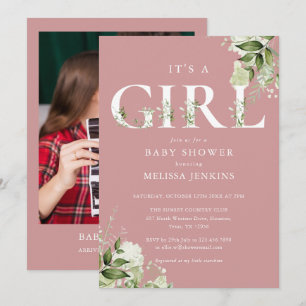 Convites Chuva de Rosa É uma Menina Verde Foto Chá de Bebê