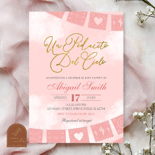 Convites Chuva de rosa espanhol pedaço do céu baby shower