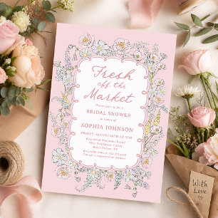 Convites Chuva de Rosa Fresca do Mercado Floral no Chá de N