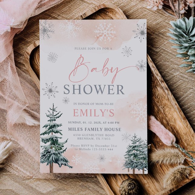 Convites Chuva de Rosa Natal Encantado Baby Shower (Criador carregado)