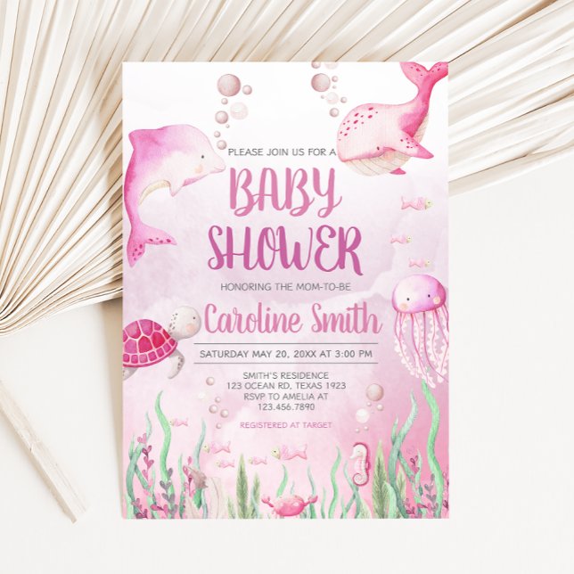 Convites Chuva de Rosa no Chá de Bebê Submarino (Summer Baby Shower Invitation)