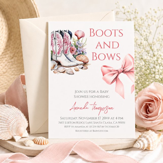 Convites Chuva de Rosa Ocidental Botas e Laços Menina Baby  (Criador carregado)