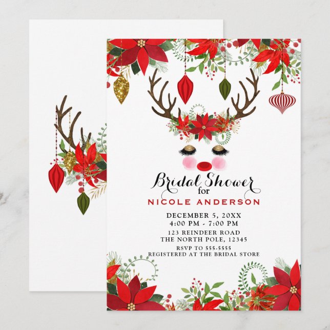 Convites Chuva de Rosa Olhos Dourados Festa de Noivado da R (Frente/Verso)